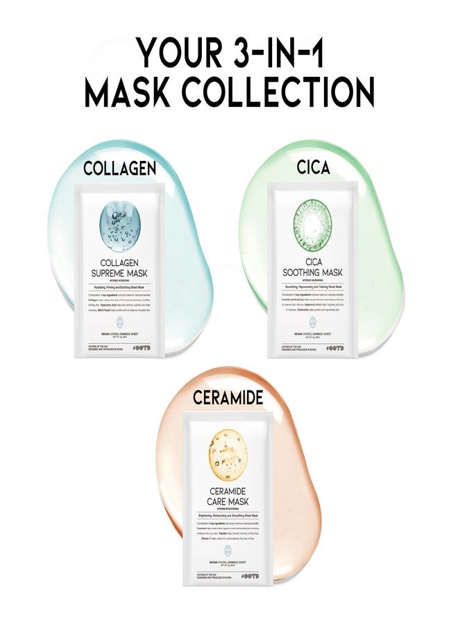 #OOTD Hydrating Soothing Sheet Masks Gift Set for Skincare, Korean Vegan Sheet Mask for Dry, Sensitive Skin, Calming, Smoothing, Brightening, Collagen, Ceramide, Cica, Hyaluronic Acid 30EA - Image 3